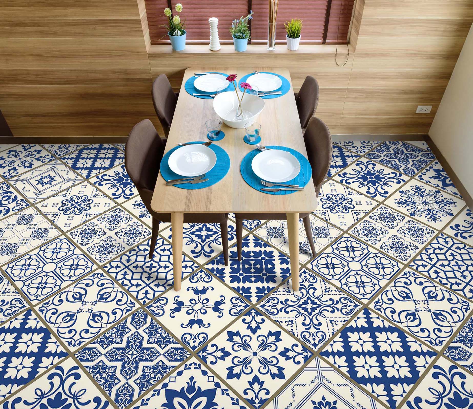 3D Blue And White Porcelain Texture 345 Floor Mural  Wallpaper Murals Rug & Mat Print Epoxy waterproof bath floor