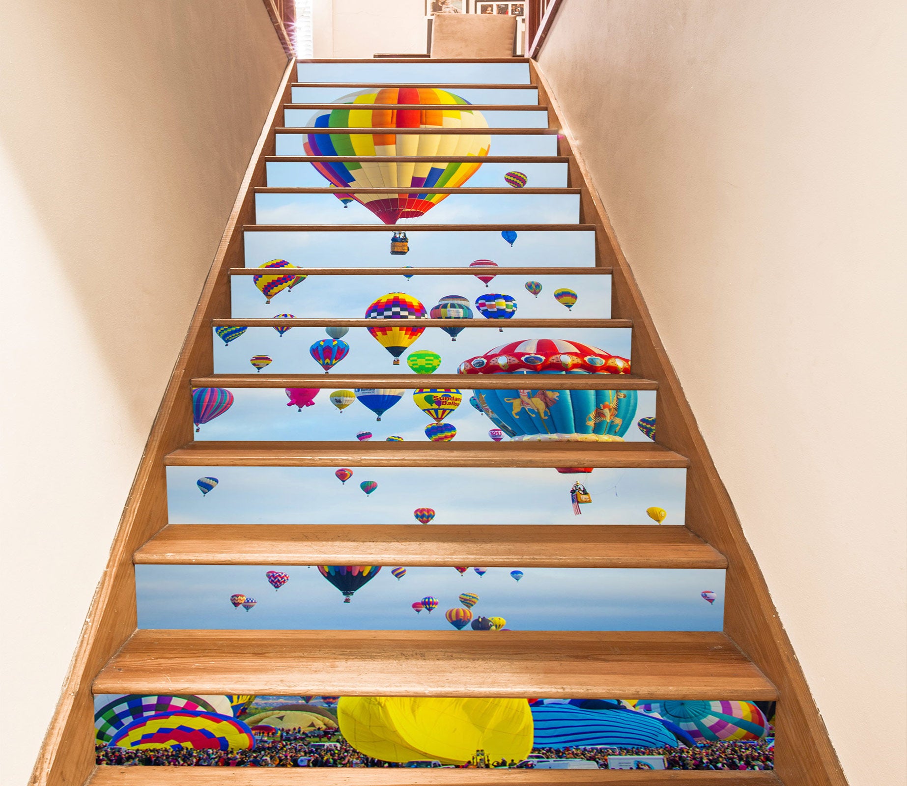 3D Lively Rainbow Hot Air Balloon 446 Stair Risers