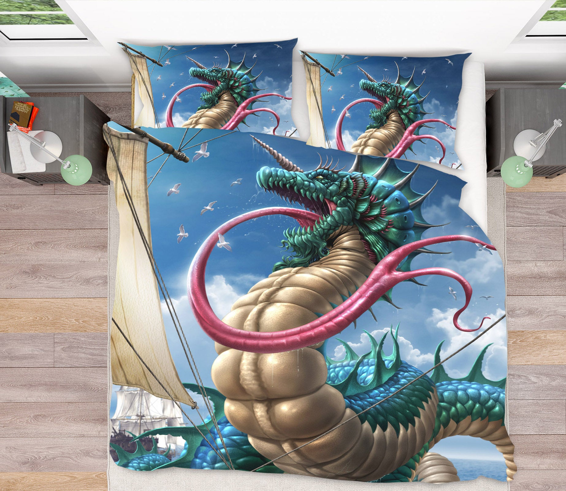 3D Dragon Long Tongue 4080 Tom Wood Bedding Bed Pillowcases Quilt