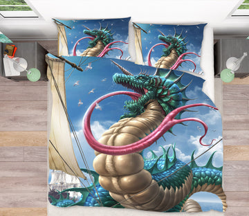 3D Dragon Long Tongue 4080 Tom Wood Bedding Bed Pillowcases Quilt