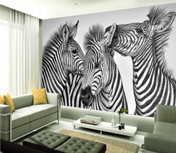 3D Three Zebras 2005 Wall Murals