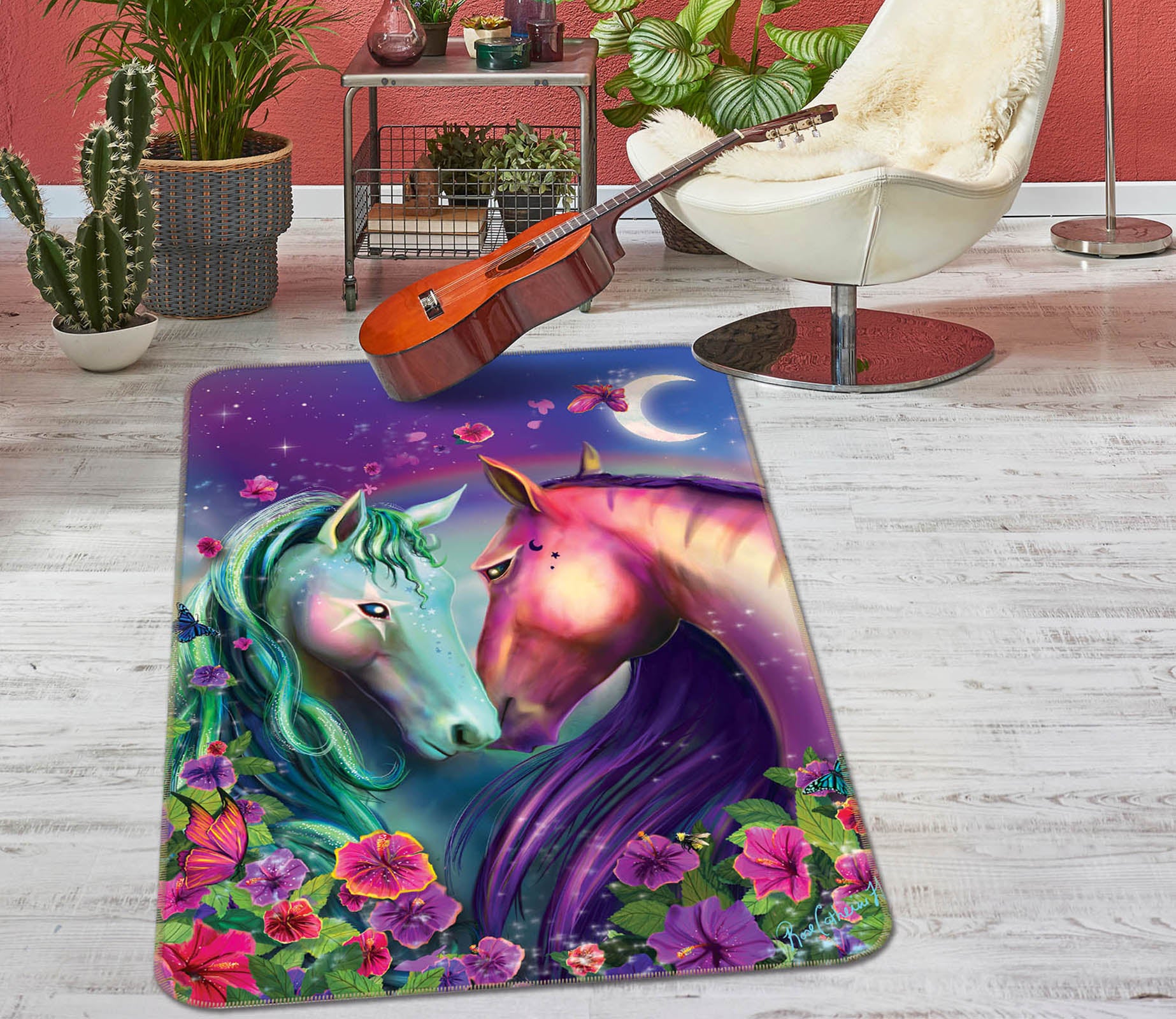 3D Moonlight Unicorn 3038 Rose Catherine Khan Rug Non Slip Rug Mat
