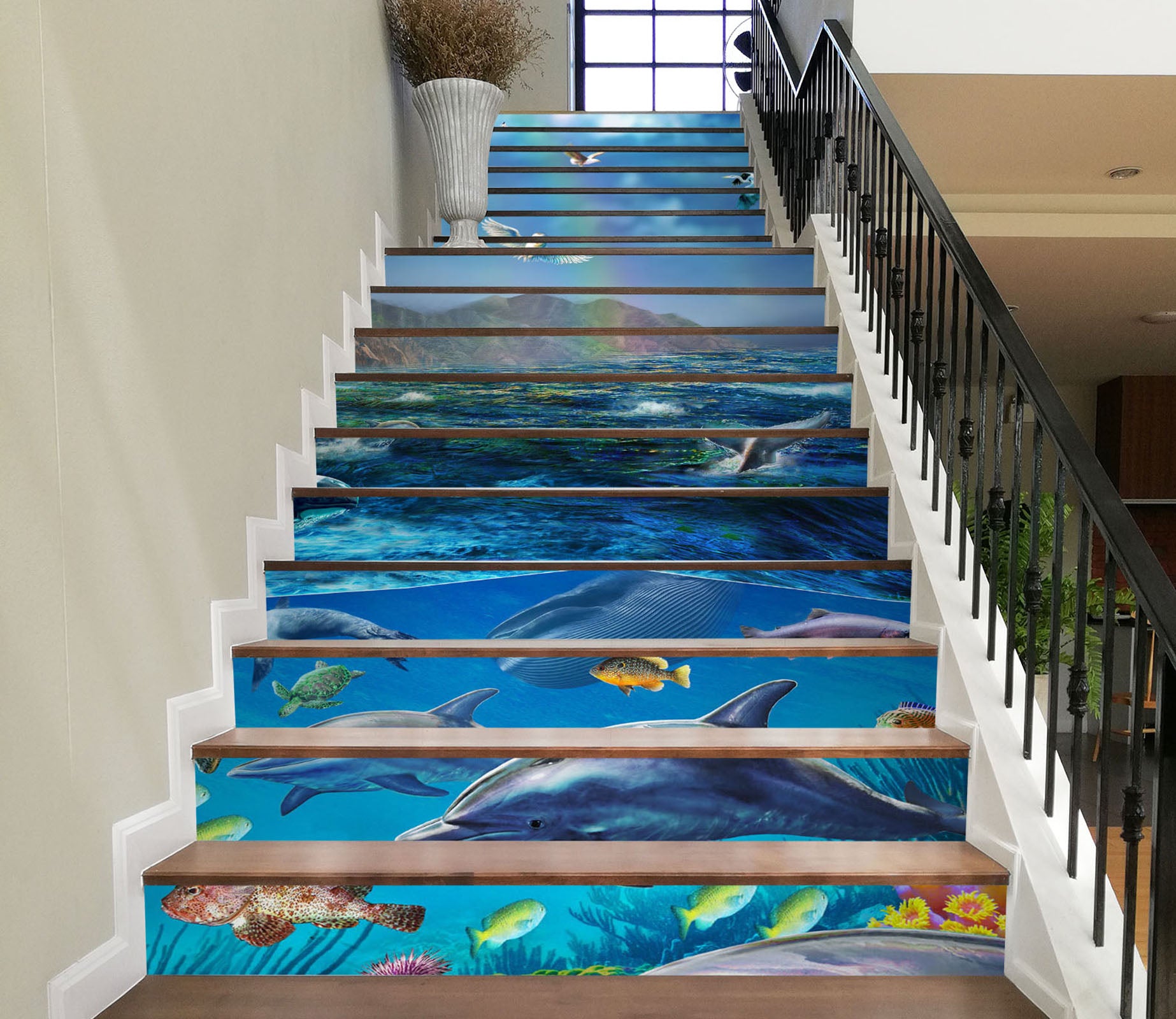 3D Dolphin Ocean Fish 96184 Adrian Chesterman Stair Risers