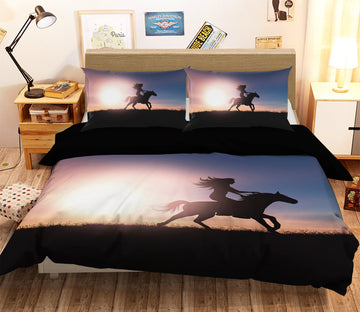 3D Sunset Riding Horse 1905 Bed Pillowcases Quilt Quiet Covers AJ Creativity Home 