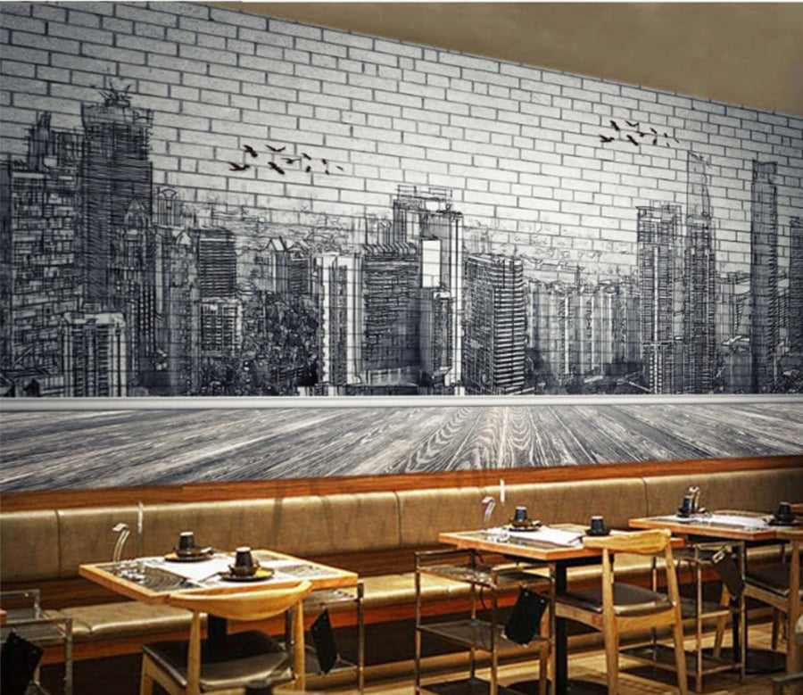 3D Black City Pattern WC241 Wall Murals