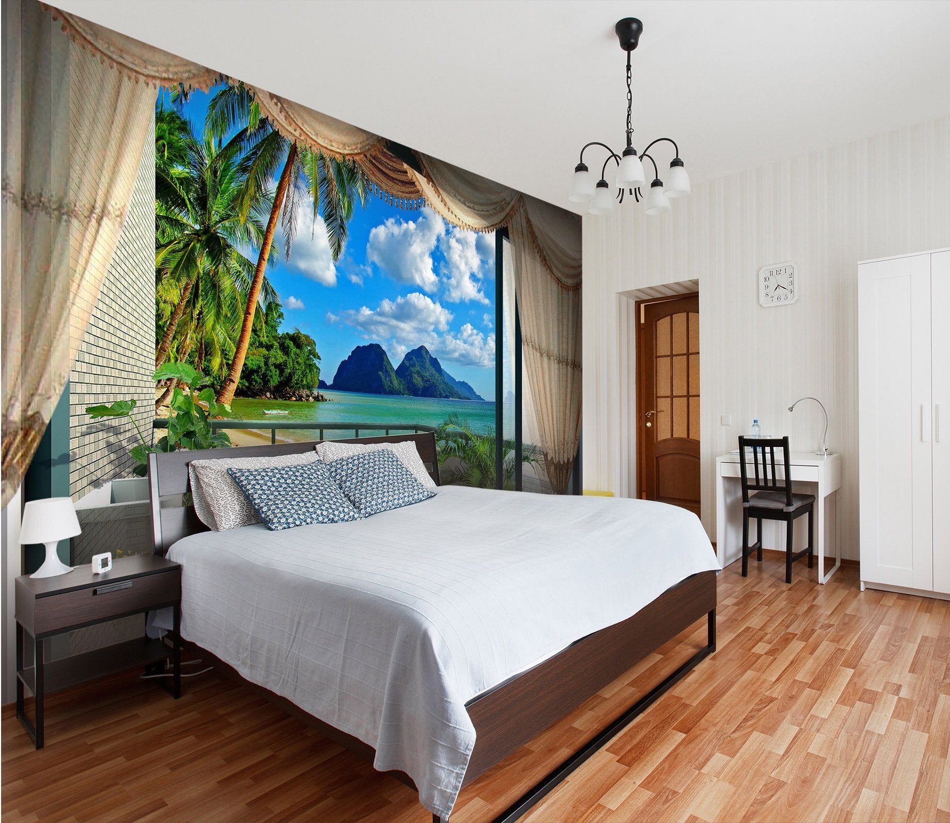 3D window view with island 04 Wall Murals Wallpaper AJ Wallpaper 