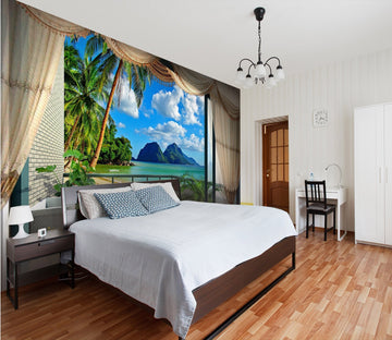 3D window view with island 04 Wall Murals Wallpaper AJ Wallpaper 