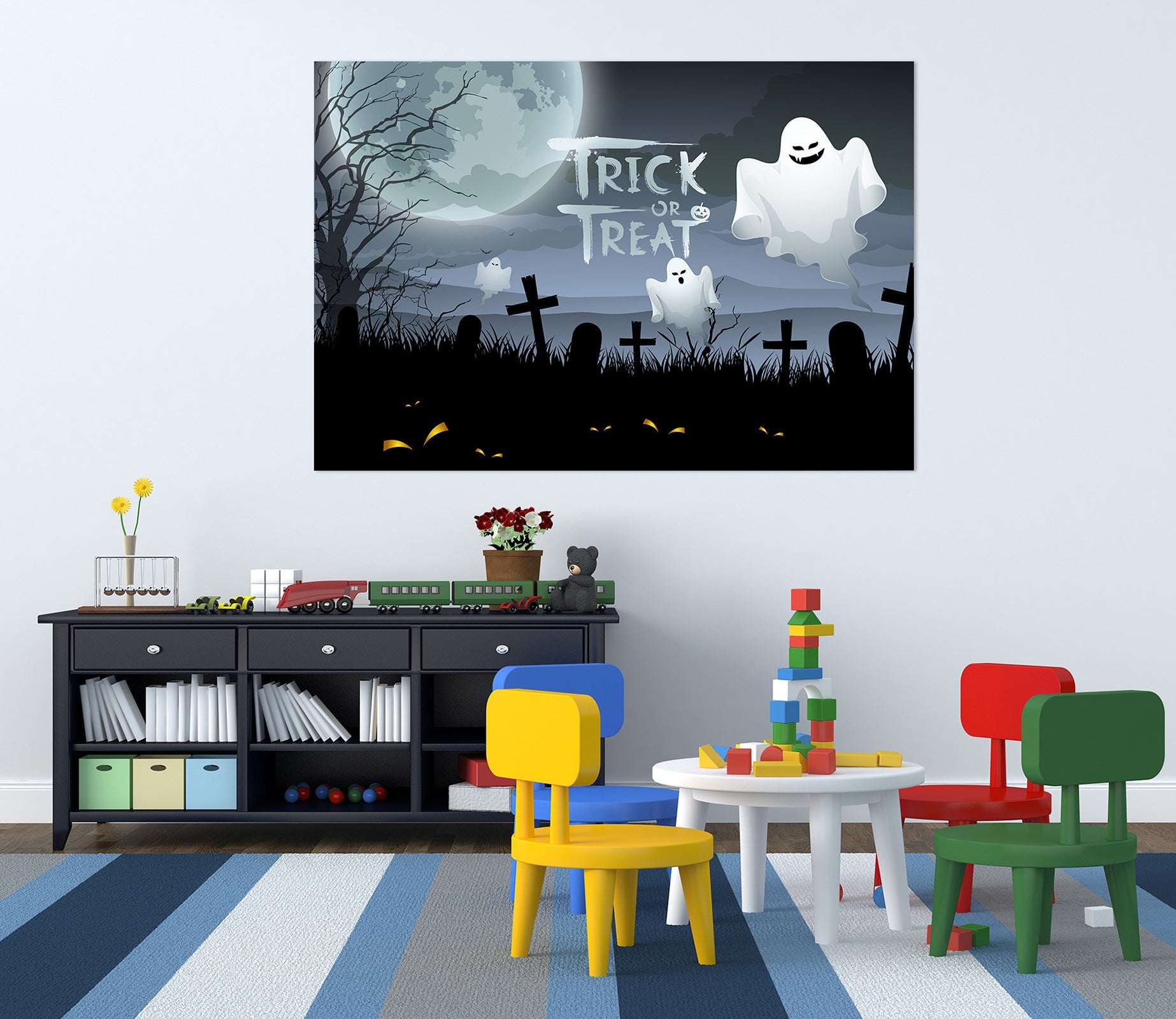 3D Moon Graveyard Ghost 015 Halloween Wall Stickers Wallpaper AJ Wallpaper 2 