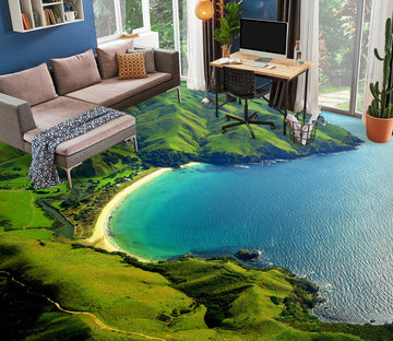 3D Green Hillside And Blue Sea 509 Floor Mural  Wallpaper Murals Rug & Mat Print Epoxy waterproof bath floor