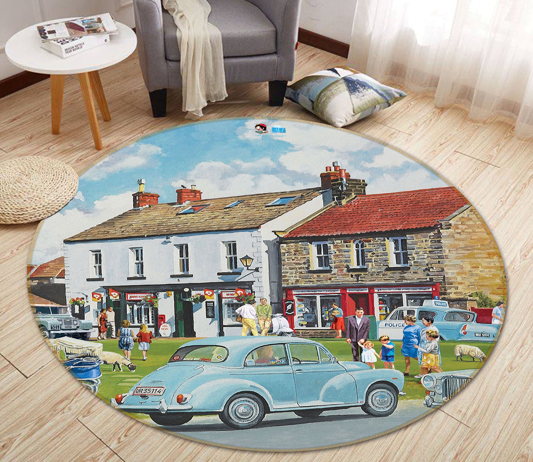 3D House Car 8908 Trevor Mitchell Rug Round Non Slip Rug Mat