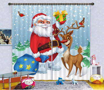 3D Snow Deer Gift Box 86 Curtains Drapes Curtains AJ Creativity Home 
