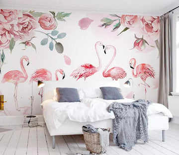 3D Peony Flamingo WC446 Wall Murals