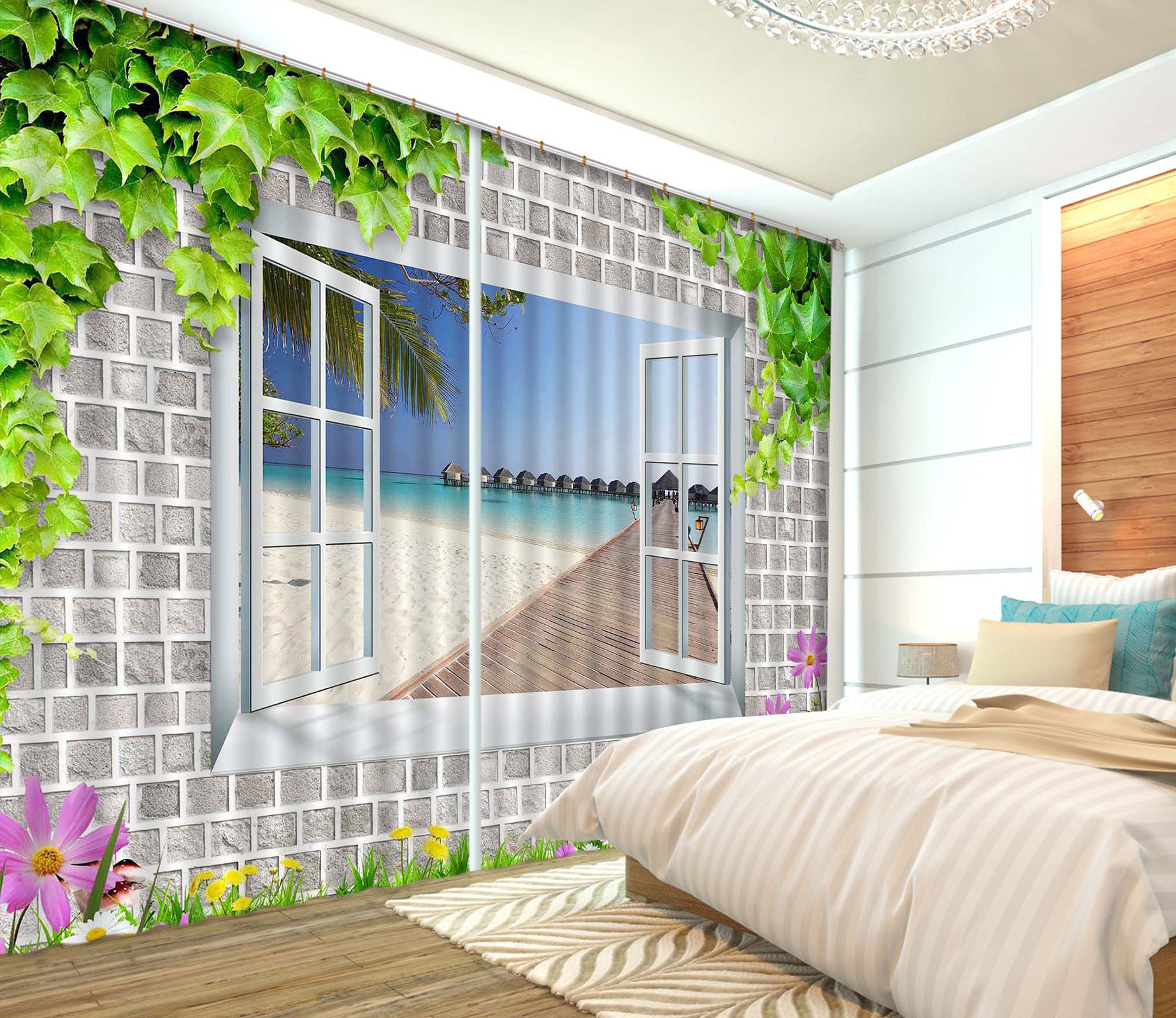 3D Wall Leaves 806 Curtains Drapes