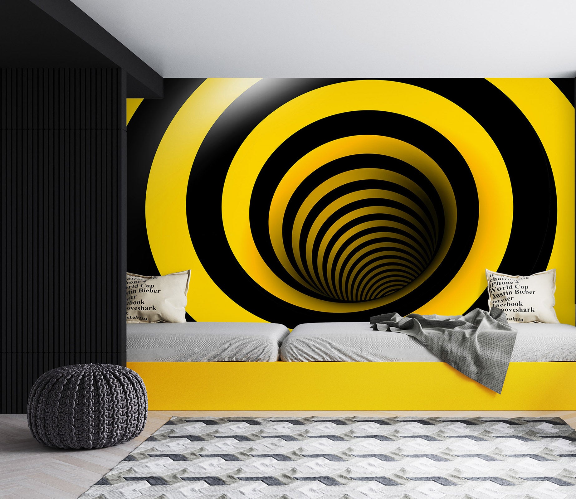 3D Black Yellow Vortex 57159 Wall Murals