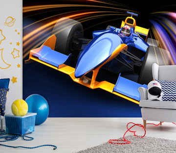 3D Blue Racing Car 316 Vehicle Wall Murals
