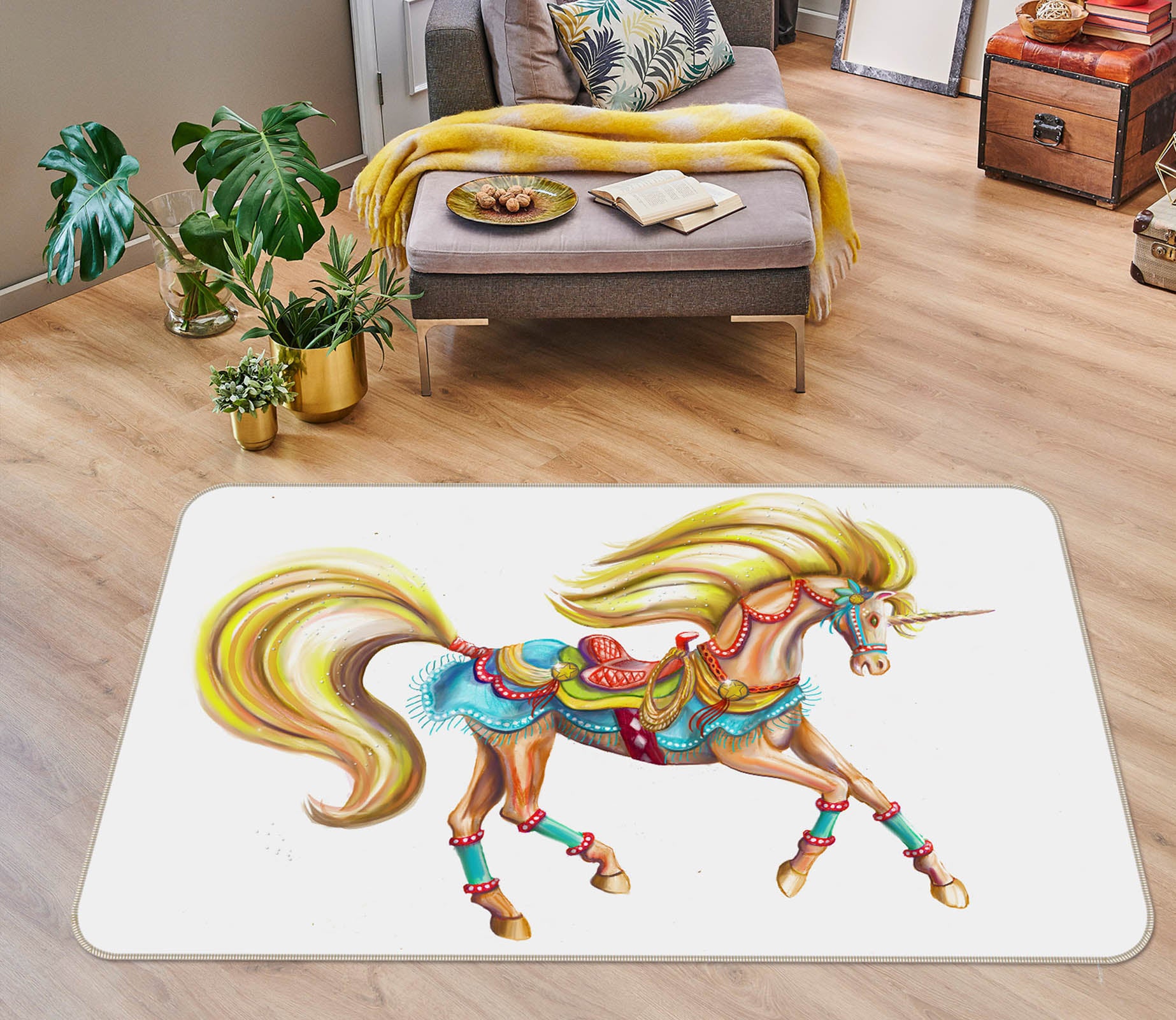 3D Golden Unicorn 3024 Rose Catherine Khan Rug Non Slip Rug Mat