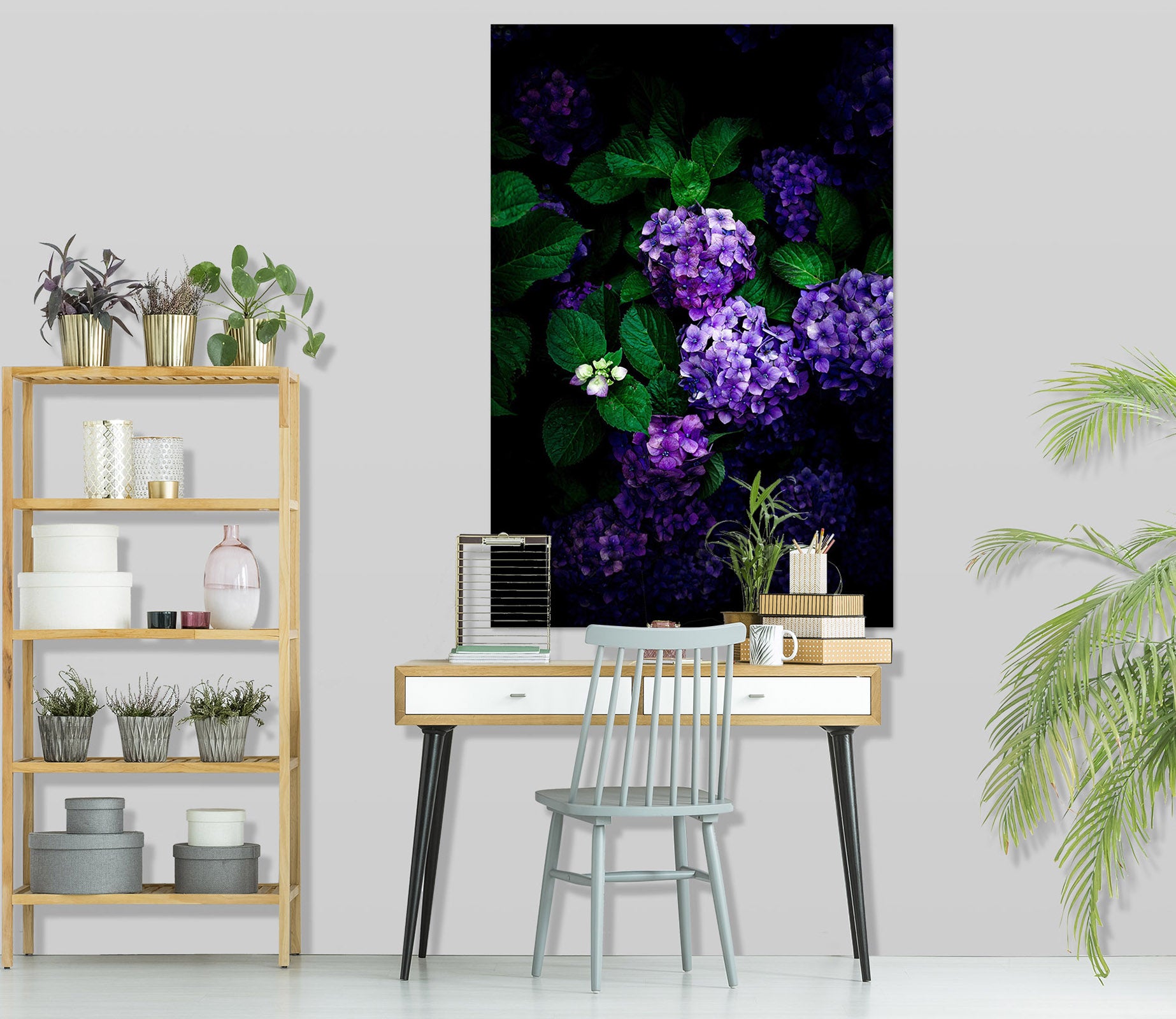 3D Purple Hydrangea 027 Noirblanc777 Wall Sticker
