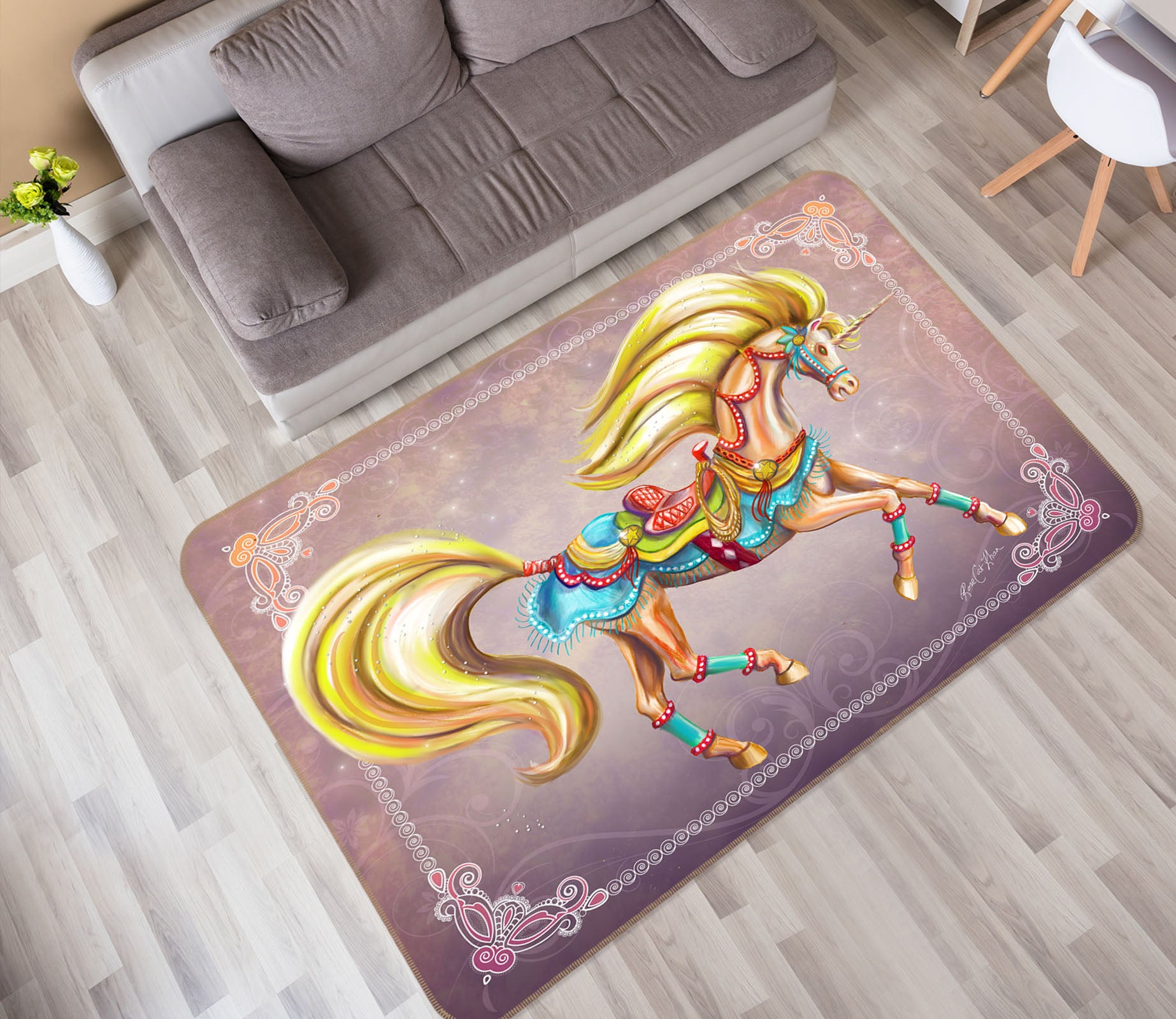 3D Golden Unicorn 3025 Rose Catherine Khan Rug Non Slip Rug Matt