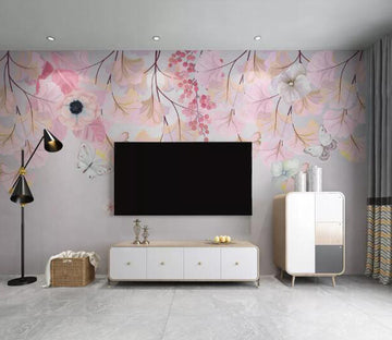 3D Pink Leaf Butterfly WC2746 Wall Murals