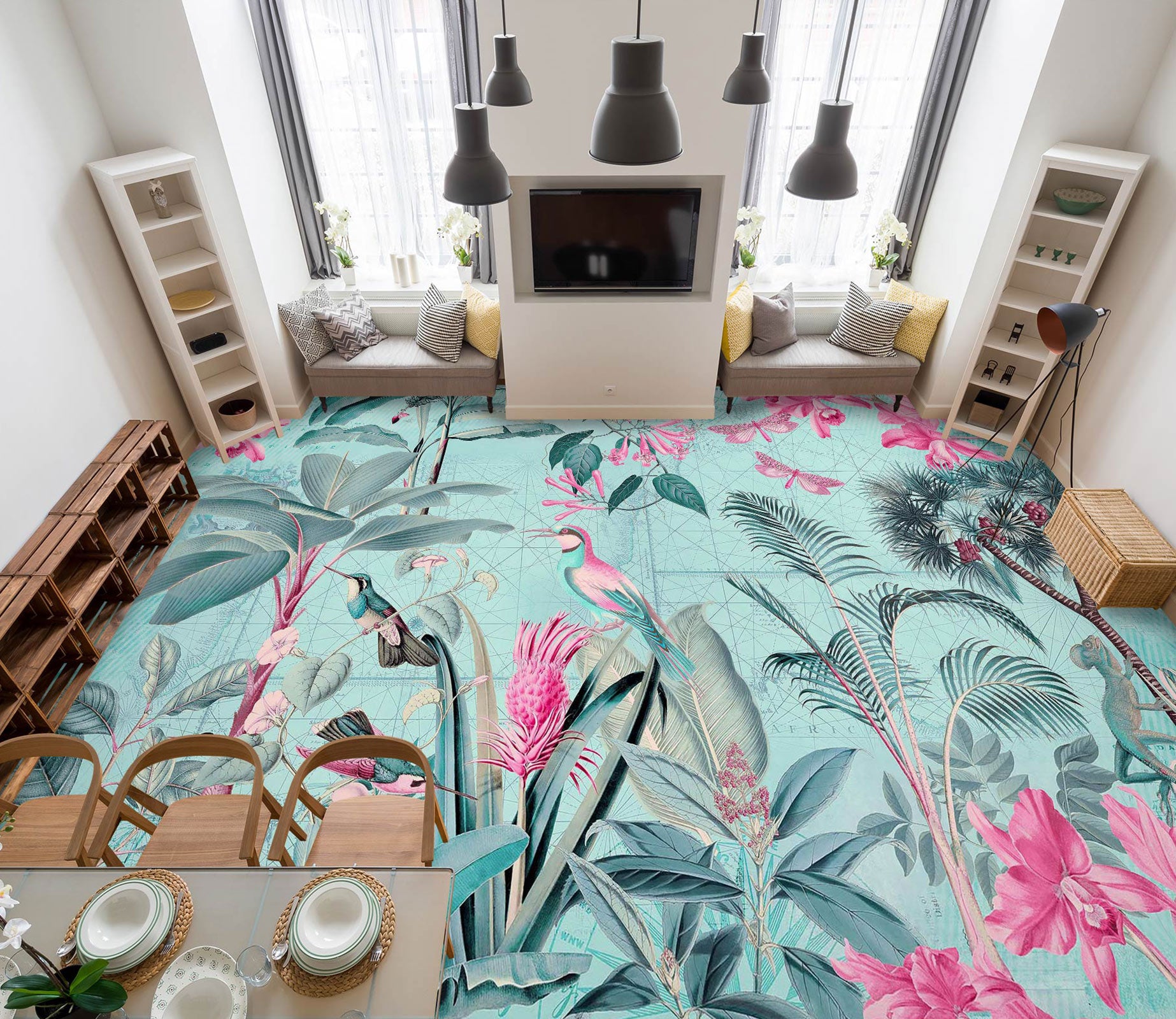 3D Pink Flowers Bird Grove 10055 Andrea Haase Floor Mural  Wallpaper Murals Self-Adhesive Removable Print Epoxy