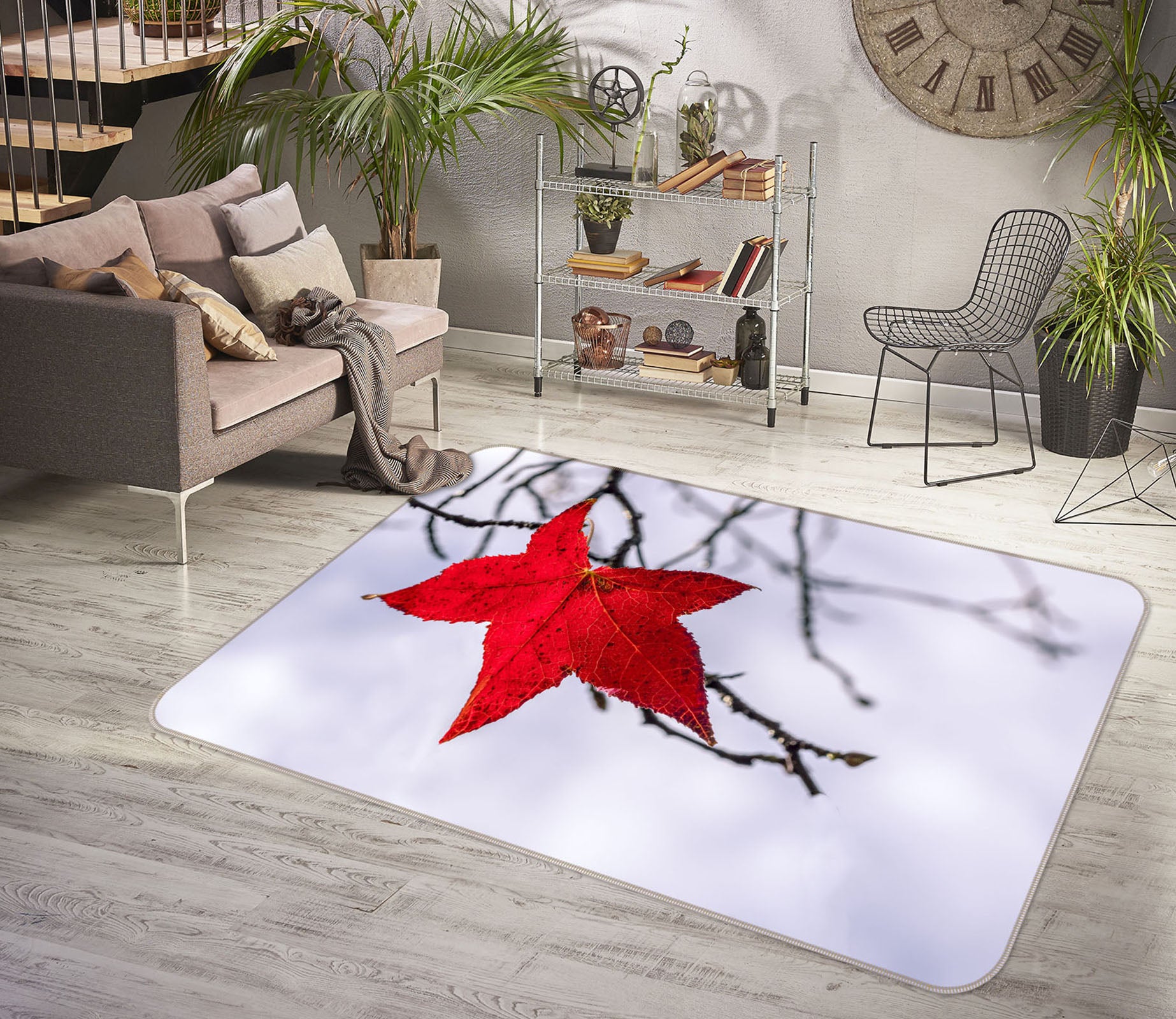 3D Red Leaf 1144 Marco Carmassi Rug Non Slip Rug Mat