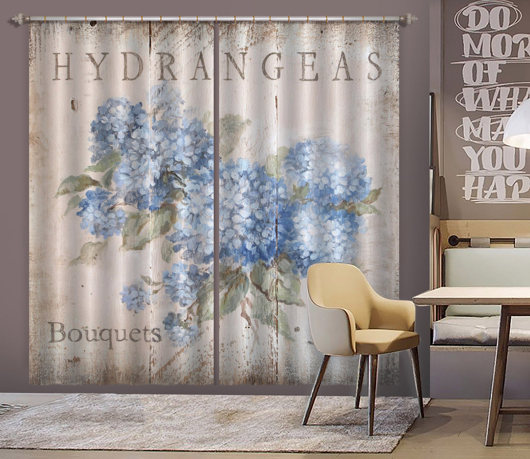 3D Blue Hydrangea 051 Debi Coules Curtain Curtains Drapes