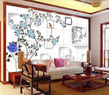 3D Bird Peony WC685 Wall Murals