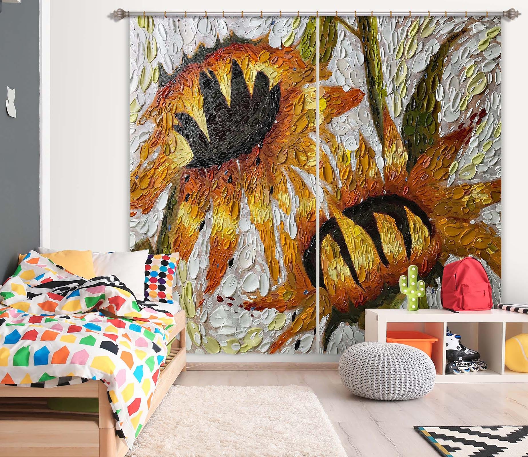 3D Sunflower Embrace 061 Dena Tollefson Curtain Curtains Drapes