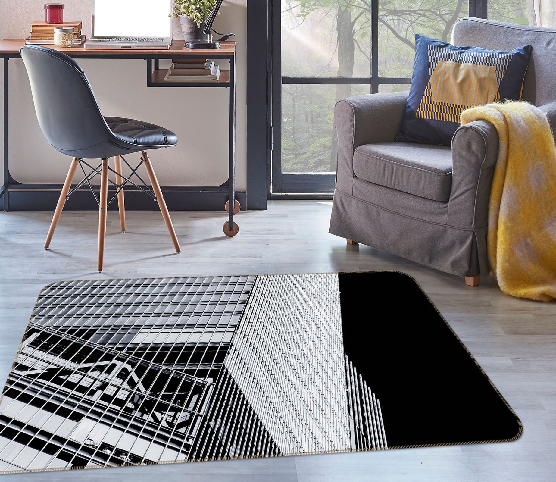 3D Steel Fence 1008 Noirblanc777 Rug Non Slip Rug Mat