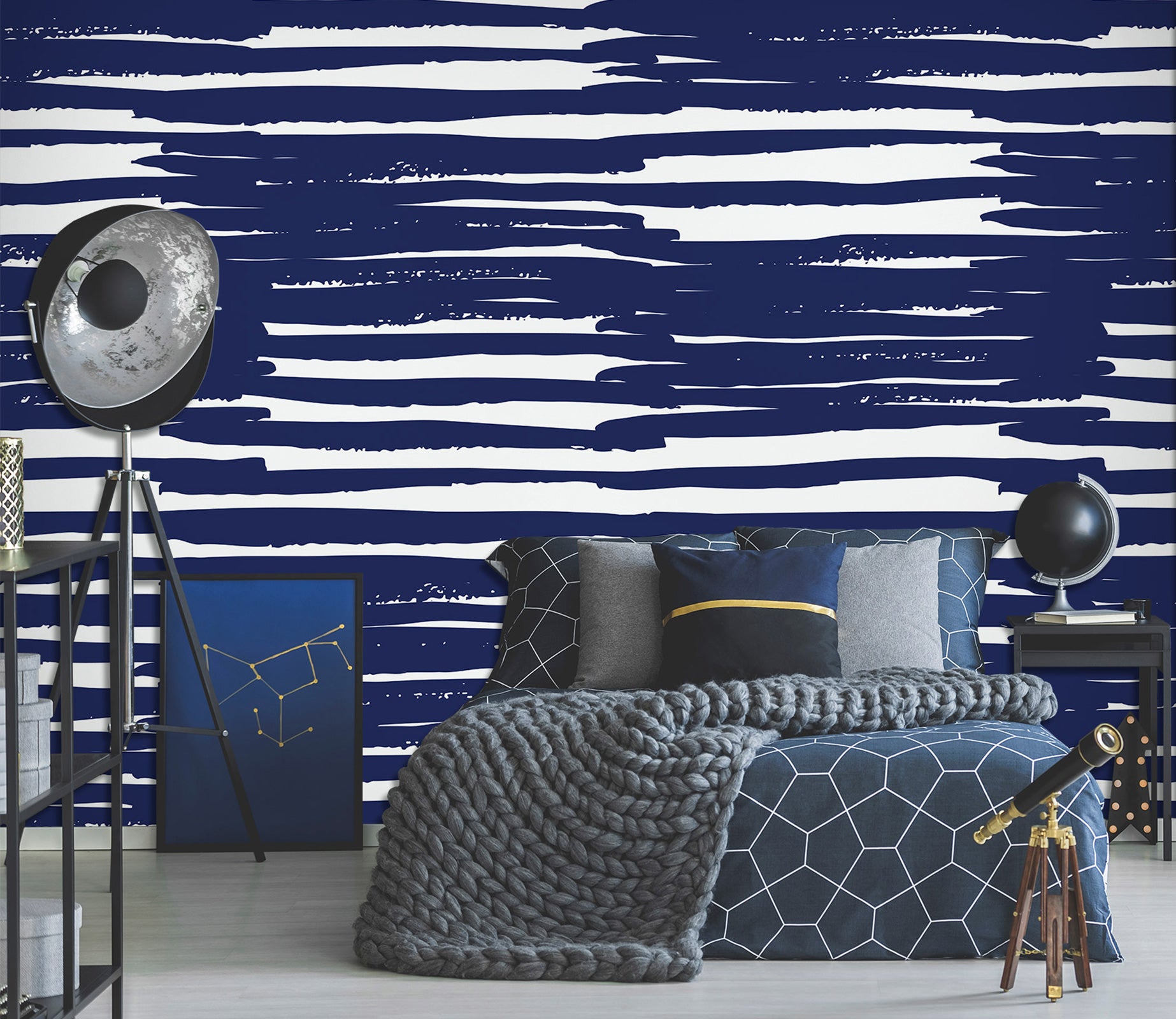 3D Navy Blue Line Stripe 120130 Kashmira Jayaprakash Wall Mural Wall Murals