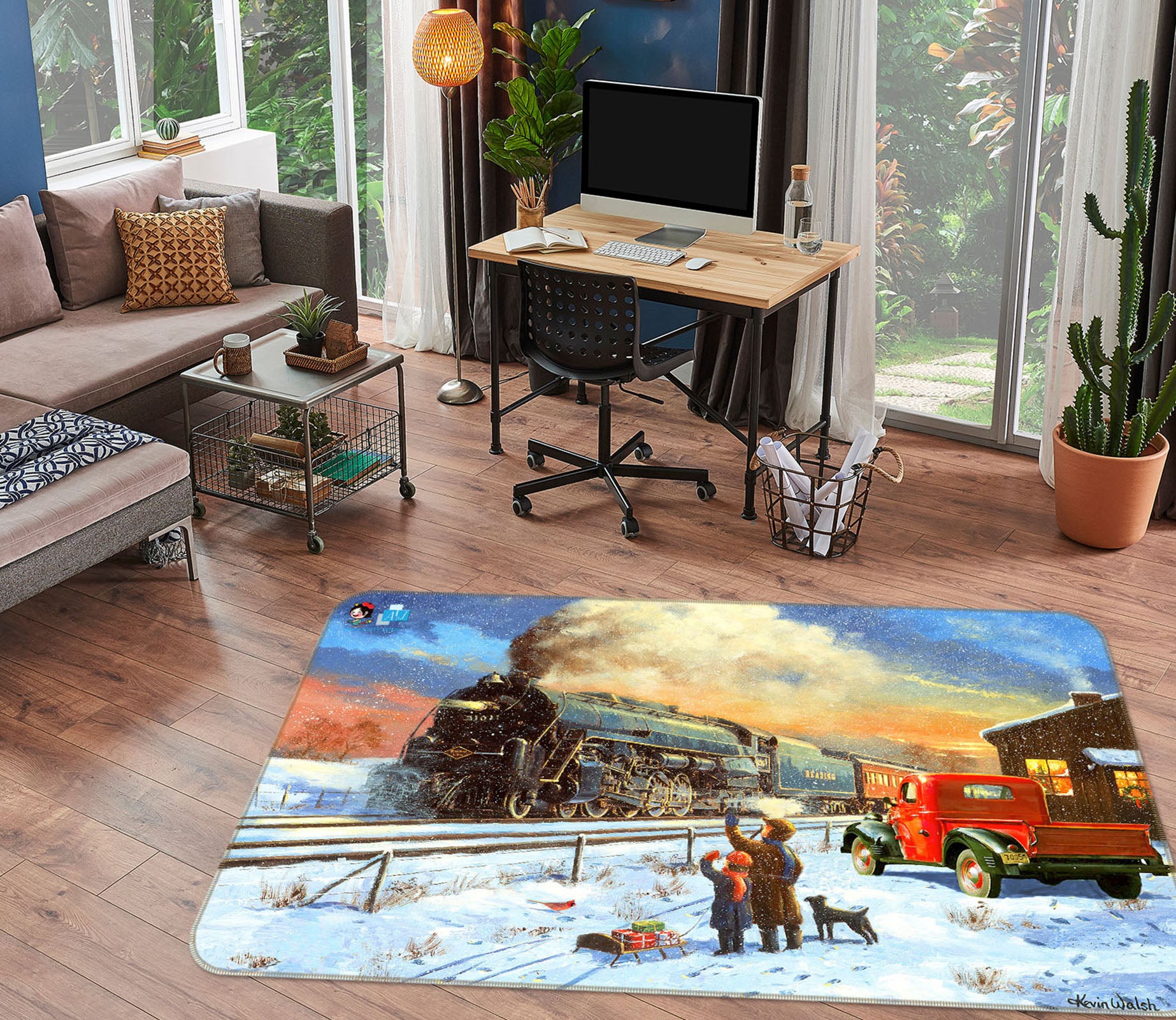 3D Train Running 017 Kevin Walsh Rug Non Slip Rug Mat