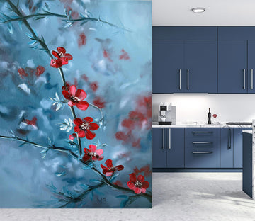 3D Red Flower Branch 9838 Marina Zotova Wall Mural Wall Murals