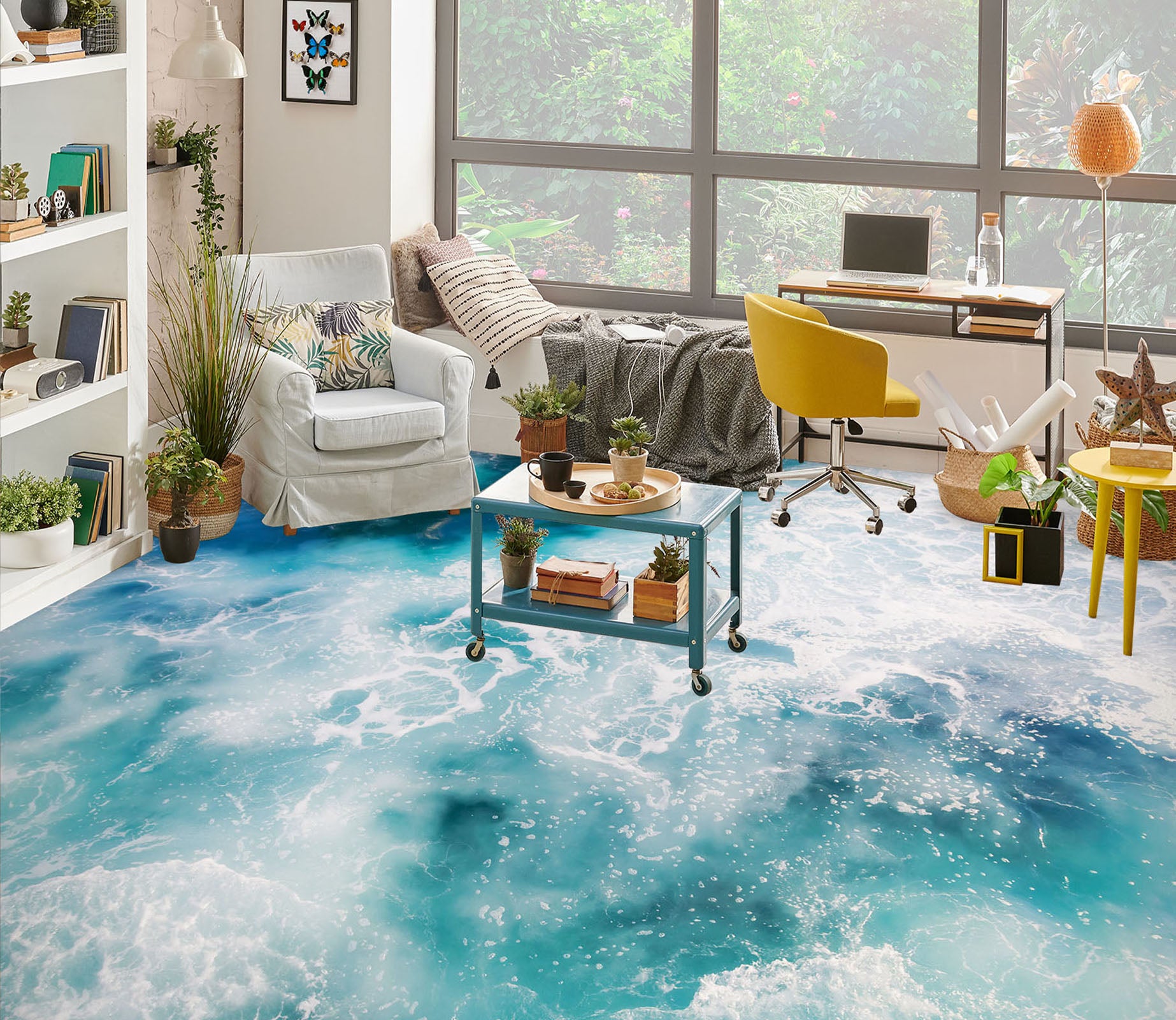3D Blue Waves 003 Floor Mural  Wallpaper Murals Rug & Mat Print Epoxy waterproof bath floor