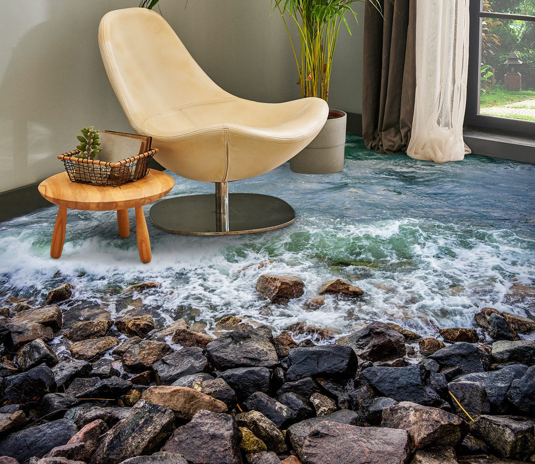 3D Waves And Stones 1179 Floor Mural  Wallpaper Murals Self-Adhesive Removable Print Epoxy