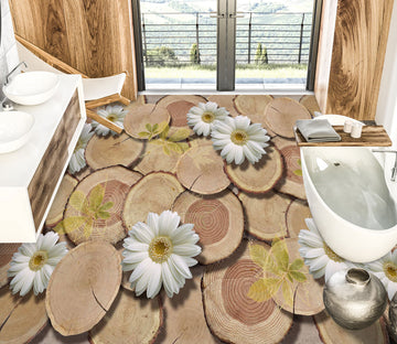3D Tree Stump And Daisies 421 Floor Mural