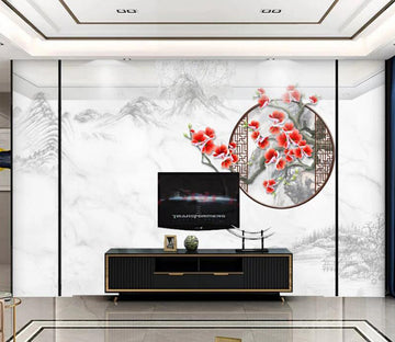 3D Screen Fan Safflower 138 Wall Murals