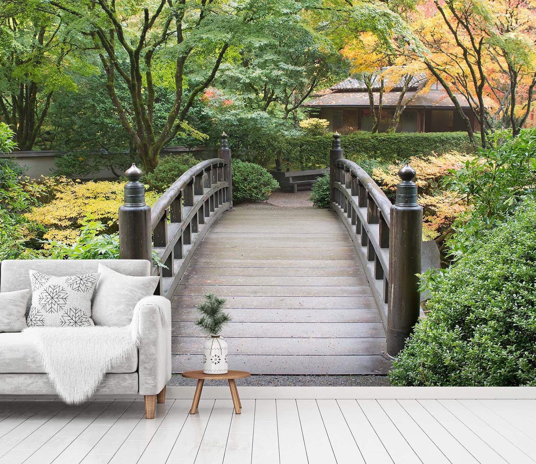 3D Wood Bridge 1500 Wall Murals