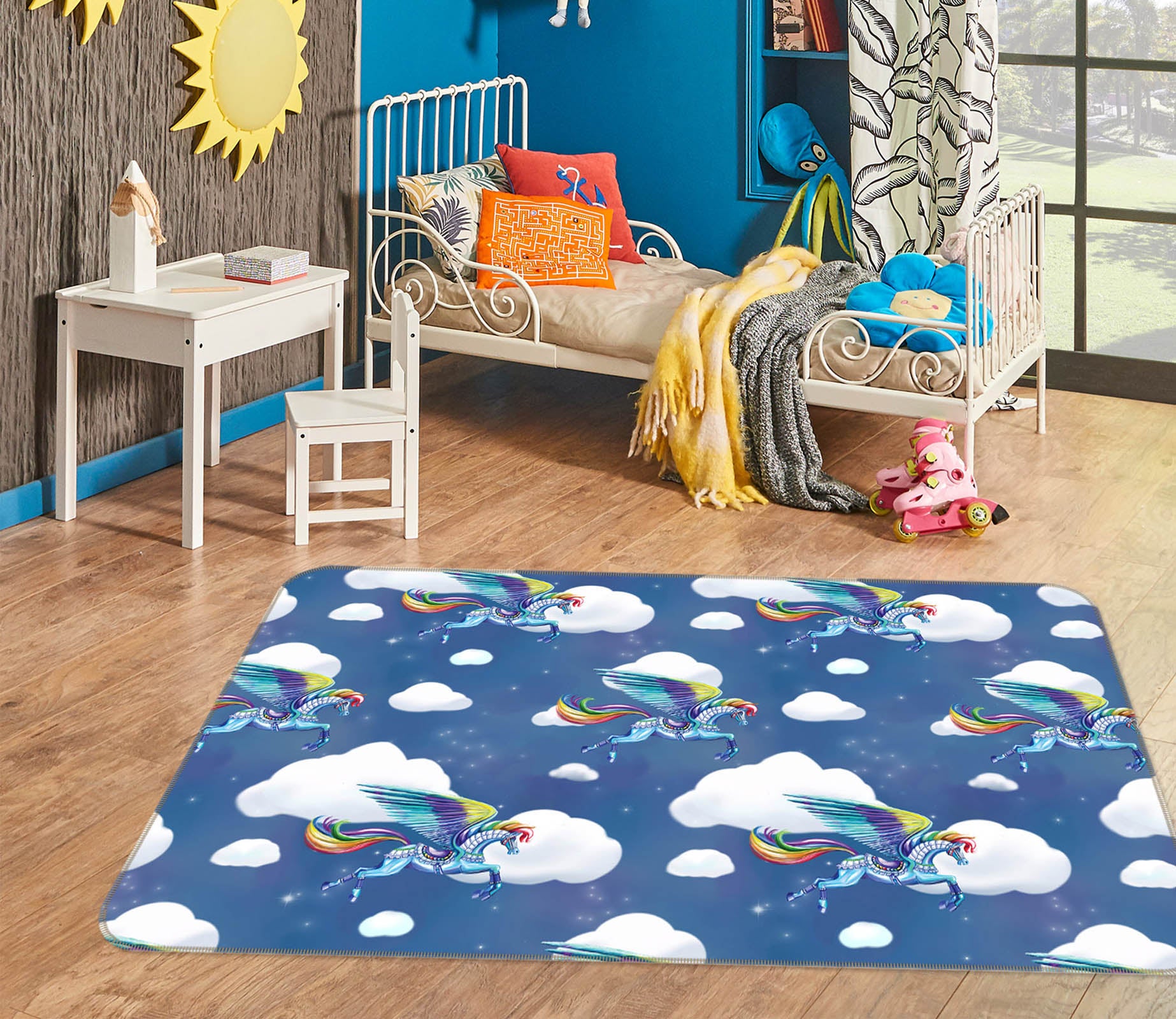 3D Cloud Unicorn 3013 Rose Catherine Khan Rug Non Slip Rug Mat