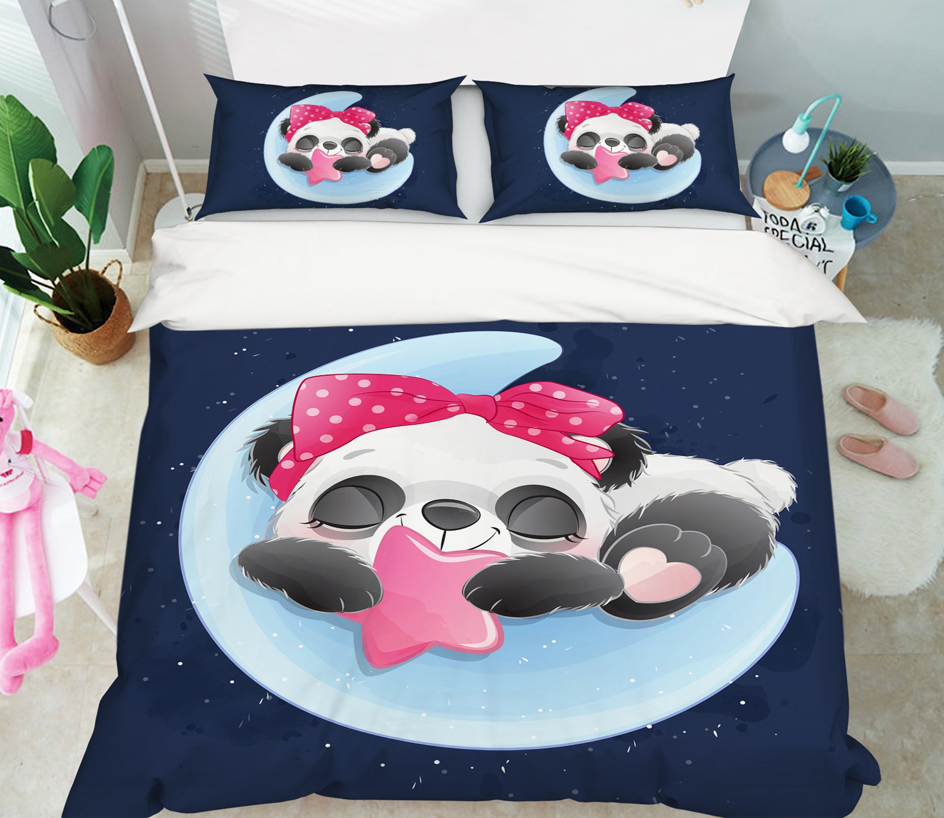 3D Blue Moon Panda 63239 Bed Pillowcases Quilt