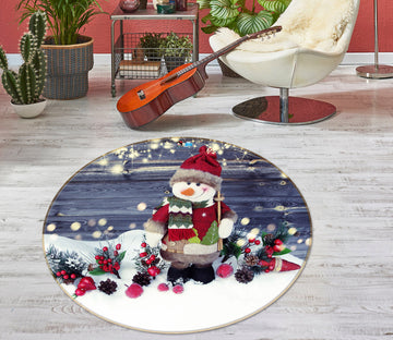3D Snow Doll 56076 Christmas Round Non Slip Rug Mat Xmas