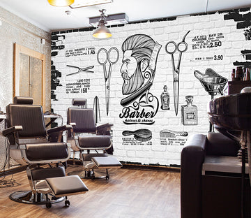 3D Short Hair 1413 Barber Shop Wall Murals