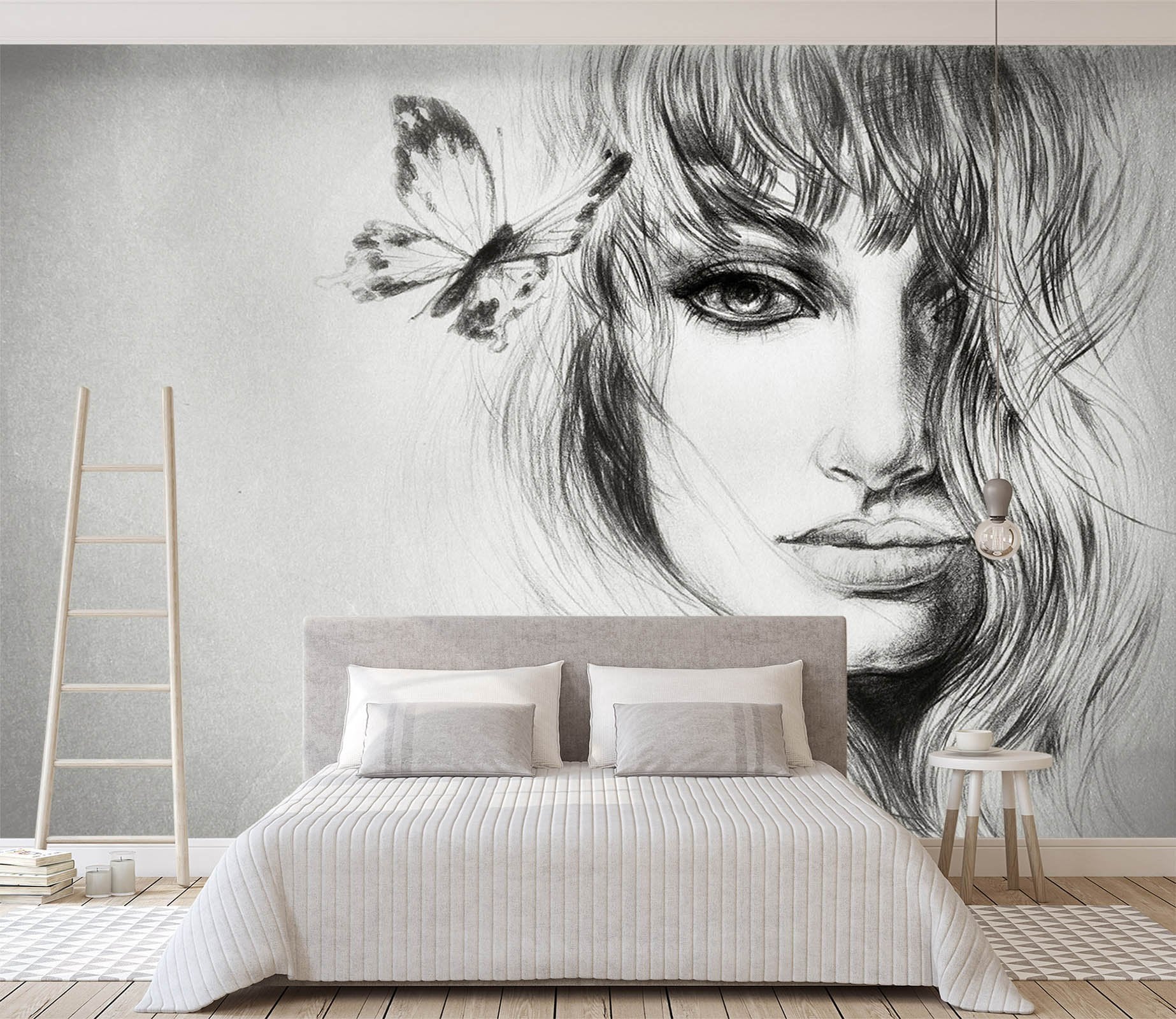 3D Half Face Woman Butterfly 588 Wallpaper AJ Wallpaper 2 