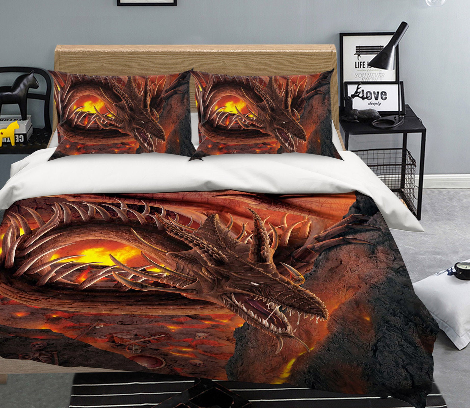 3D HellFire Dragon 050 Bed Pillowcases Quilt Exclusive Designer Vincent