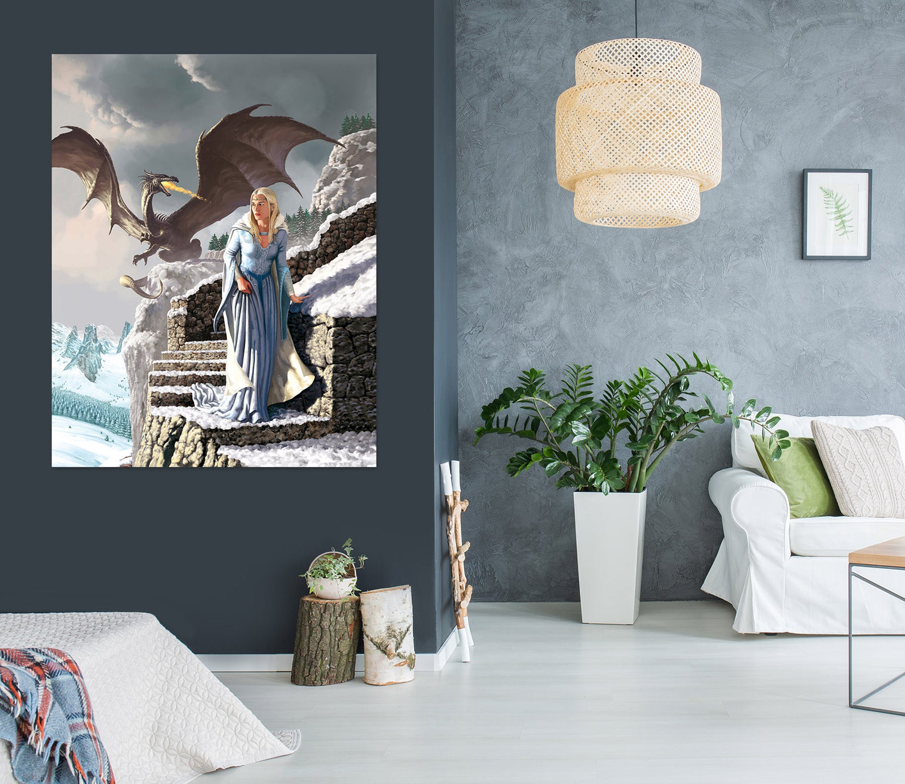 3D Fly Dragon Stair Woman 8109 Ciruelo Wall Sticker