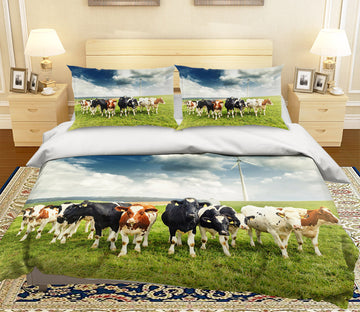 3D Cloud Grass Cattle 048 Bed Pillowcases Quilt