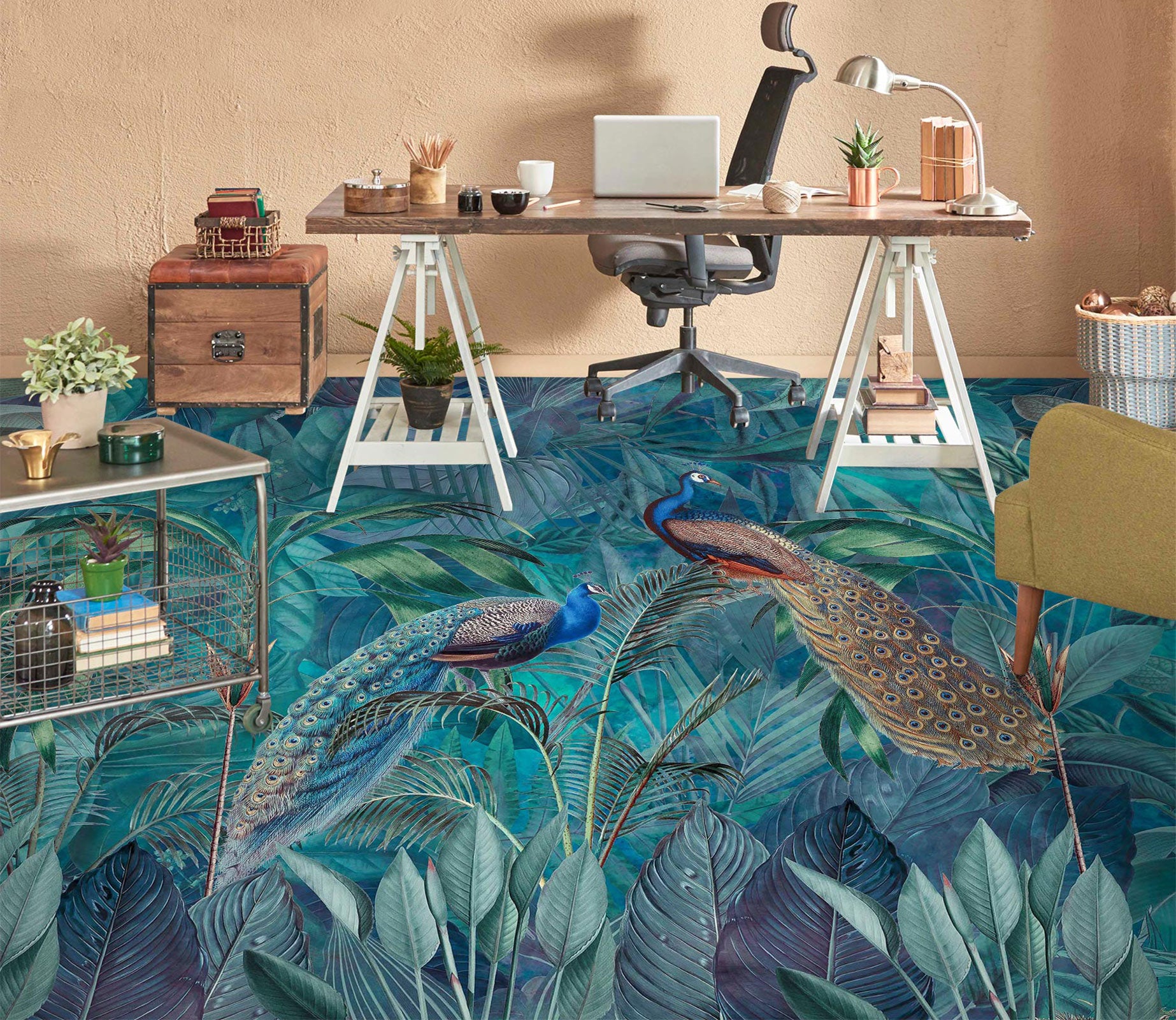 3D Grove Peacock 10043 Andrea Haase Floor Mural  Wallpaper Murals Self-Adhesive Removable Print Epoxy