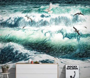 3D Sea Wave Seagull WC1413 Wall Murals