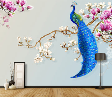 3D Blue Peacock WG159 Wall Murals
