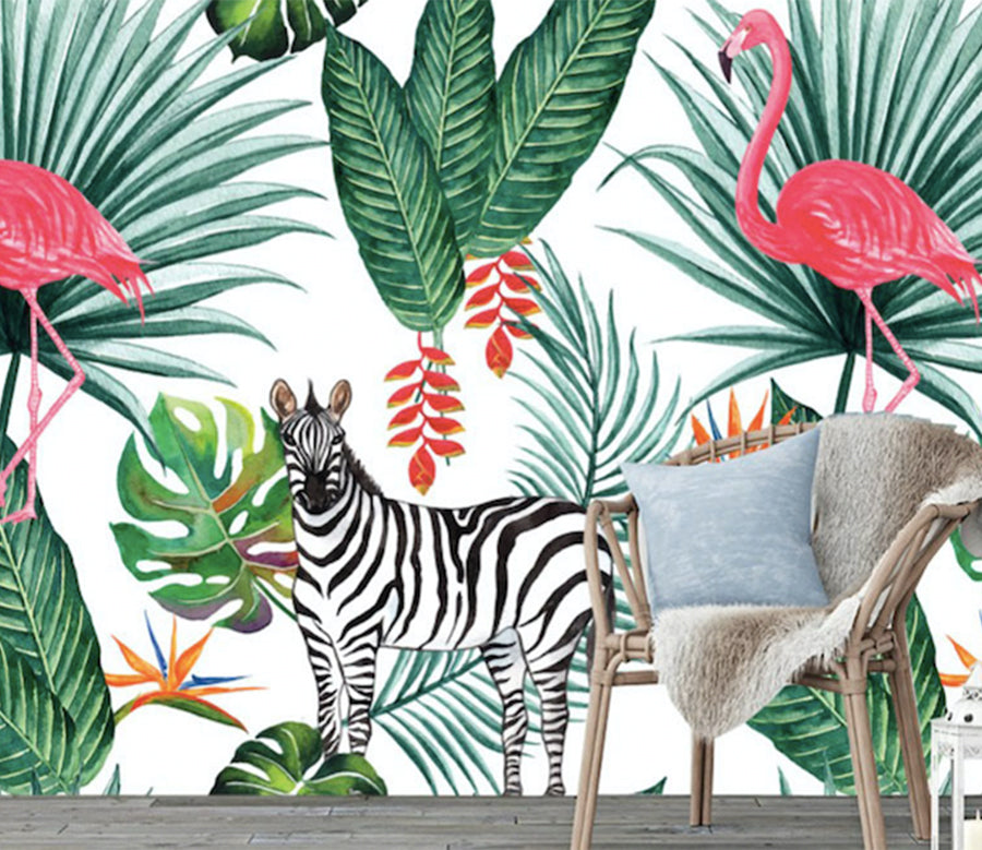 3D Zebra Flamingo WG193 Wall Murals