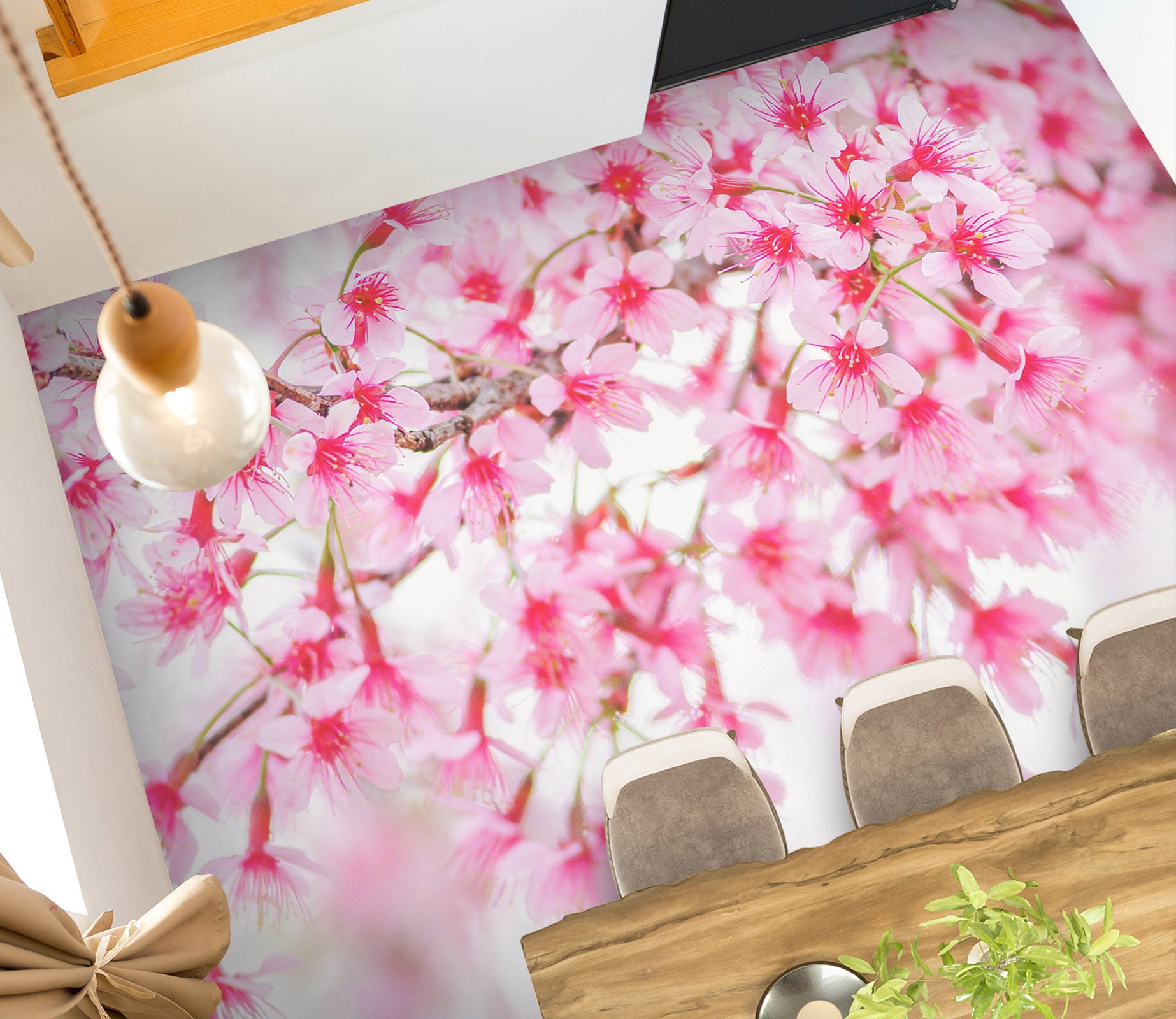 3D Romantic Pink Flowers 1236 Floor Mural  Wallpaper Murals Self-Adhesive Removable Print Epoxy